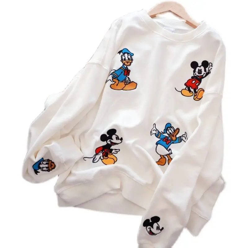 Disney women's spring and autumn thin new embroidered stripe Mickey Donald Duck sweater long sleeve women clothing images - 6