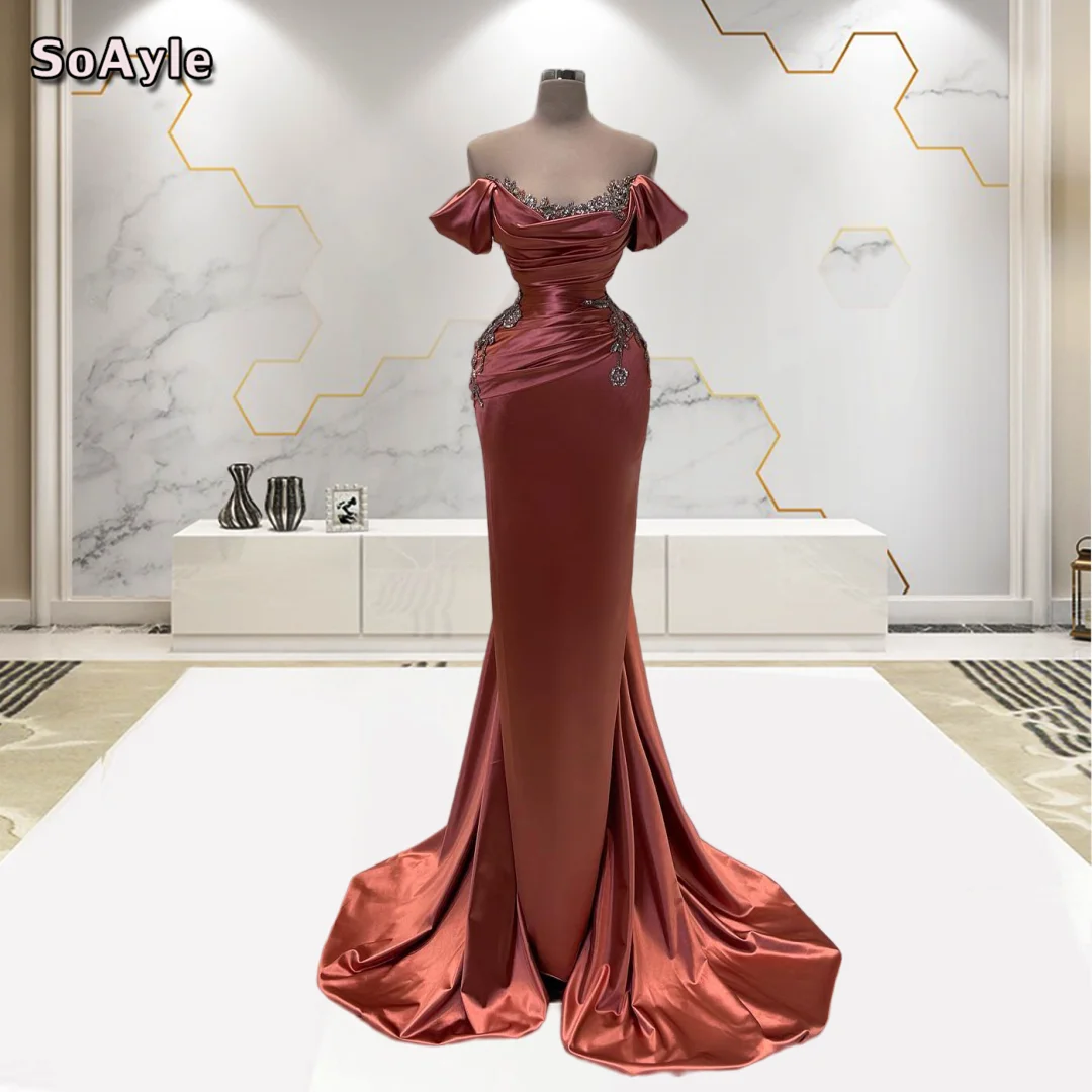 

Женское вечернее платье-Русалка SoAyle, элегантное атласное вышитое бисером платье с открытыми плечами для выпускного вечера