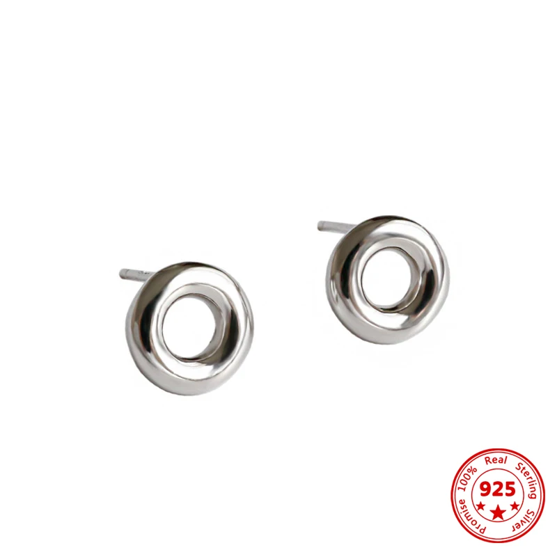 

Minimalist Genuine 925 Sterling Silverfashion Jewelry Earrings Circular Middle Hollow Simple Wild Donut for Women's