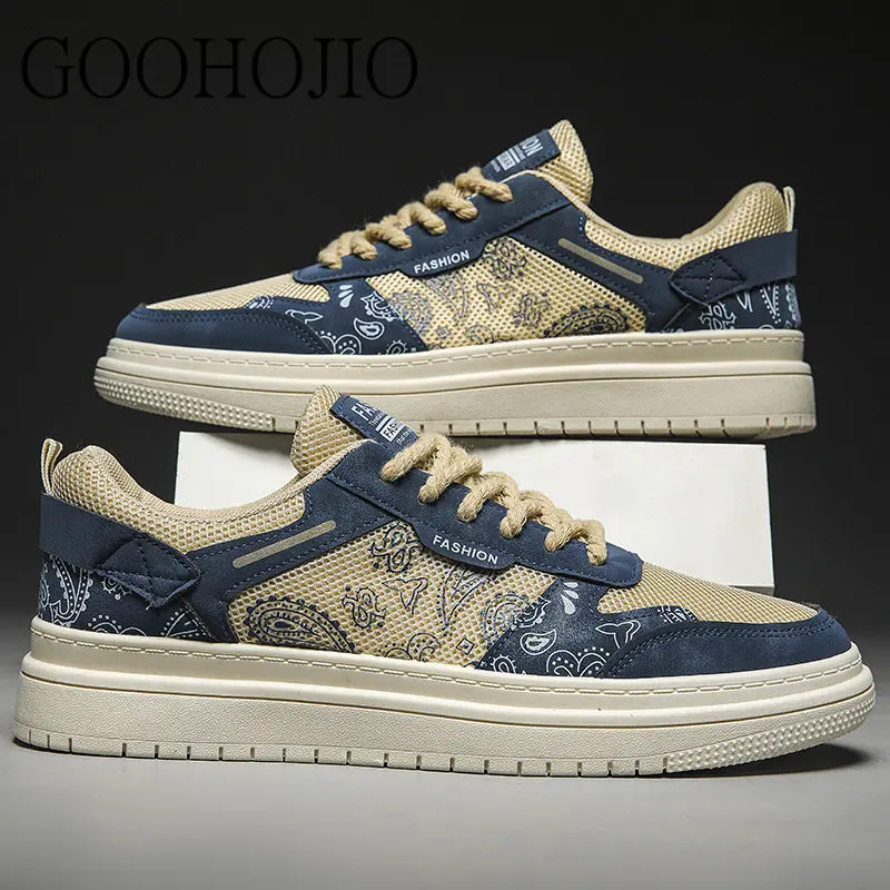 

Men Casual Shoes Men Sneakers Light Shoes Men Vulcanize Shoes Cashew Flower Print All-match Shoes Male Flats Lace-up Platform