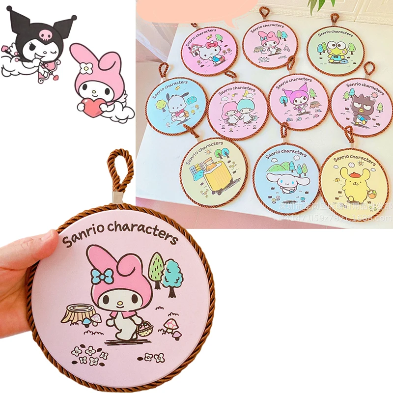 

Kawaii Hello Kitty Placemat Plate Thermos Cup Double Cork Ceramic Placemat Casserole Mat Anime Kuromi Anti-scalding Table Mat