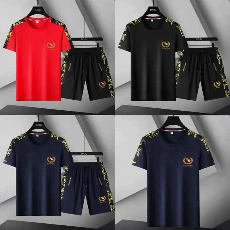 Men's Summer Casual Sportswear Set Fashion Trend Handsome Embroidered Short-sleeved Shorts Two-piece Set