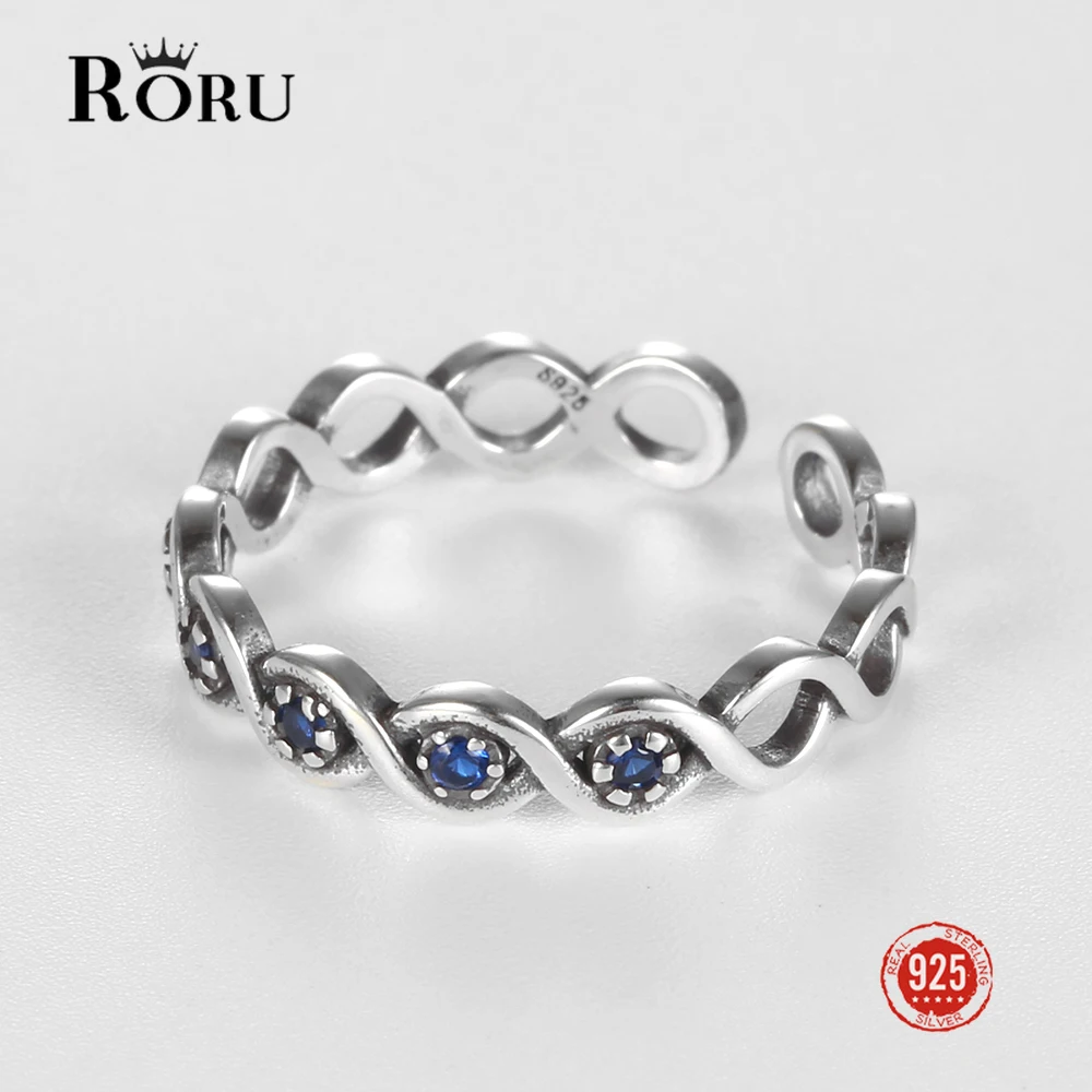 

RORU 925 Sterling Silver Rings Open Size Zircon Simple Lucky Eye Finger Ring for Women Elegant Silver Jewelry Gift 2022 NEW