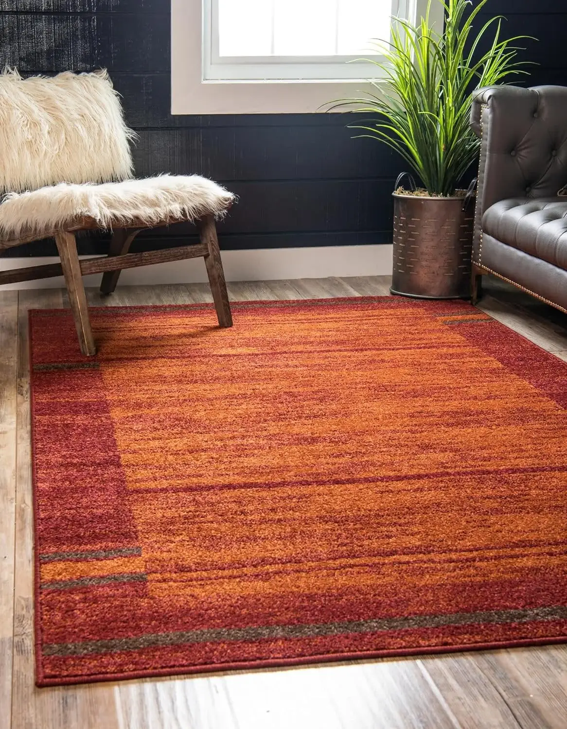 

Loom Autumn Collection Modern Contemporary Casual Abstract Area Rug, Rectangular 5' 0 x 8' 0, Terracotta/Burgundy Border