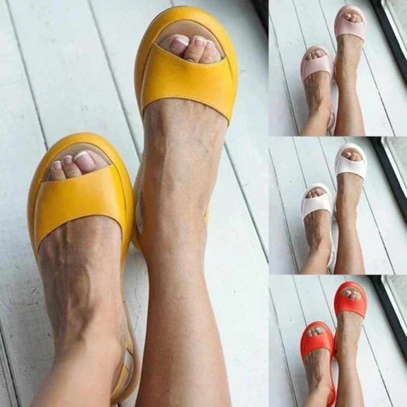 Women's Slippers 2023 New In Summer Slippers Casual Beach Sandals Fish Mouth Open Toe Leather Surface Flat Bottom Sports Sandals
