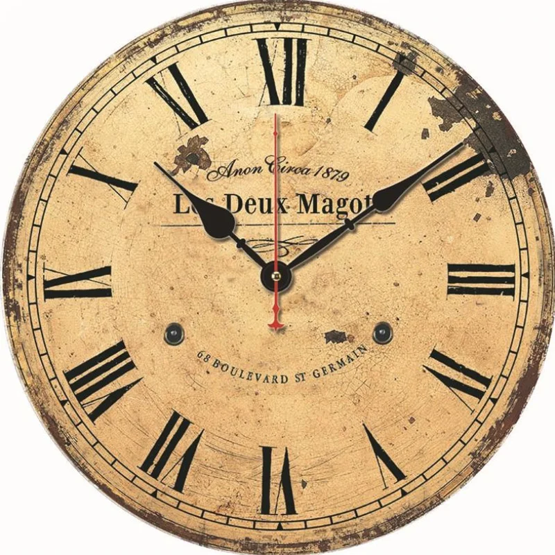 

14 Inch Wall Clock Retro Wooden Modern Design Vintage Large Size Watches Office Cafe Living Room Home Decor Wall Art Clocks