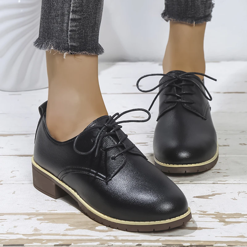 

Женские туфли-оксфорды из спилка, на плоской платформе и квадратном каблуке, на шнуровке, в британском стиле, весна-Зима 2022