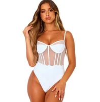 sexy bodysuit summer ultra thin womens suspenders low cut perspective mesh nightclub jumpsuit women see though seamless bra