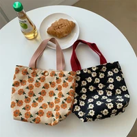 women handbags 2022 mini corduroy lunch bags with snap button girls shoppers fashion casual floral leopard print top handle bags