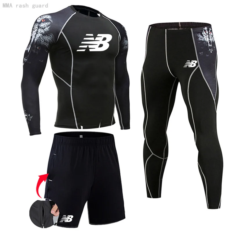 Compression Underwear for Sports Mens Long Johns Thermal Pants Rashguard Men's Skin Care Kits Winter Leggings Thermal Shirt Set