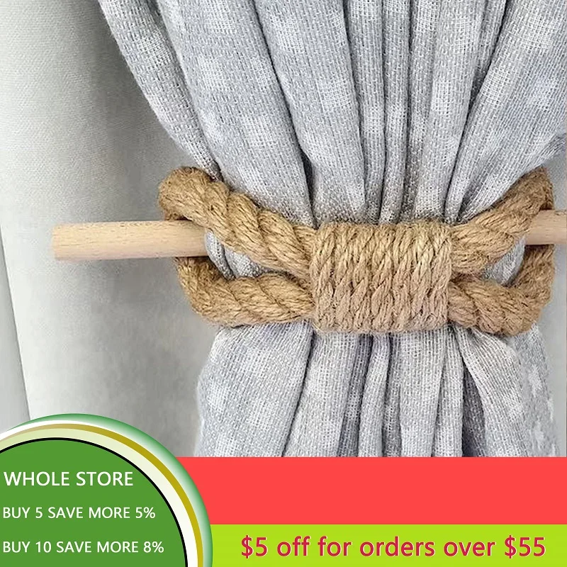 

Nordic solid wood stick thick cotton rope hemp rope, simple curtain binding rope bedroom, living room decoration, curtain buckle