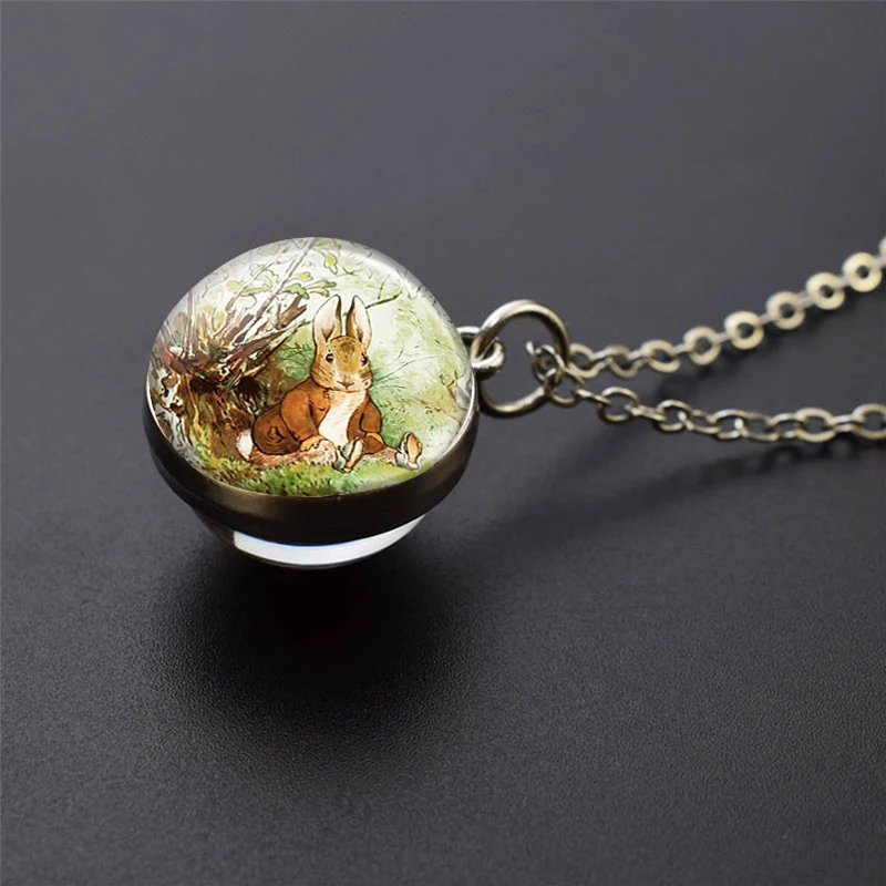 

Bunny Necklace Rabbit Glass Ball Pendant Necklace Animal Jewelry Easter Day Gift