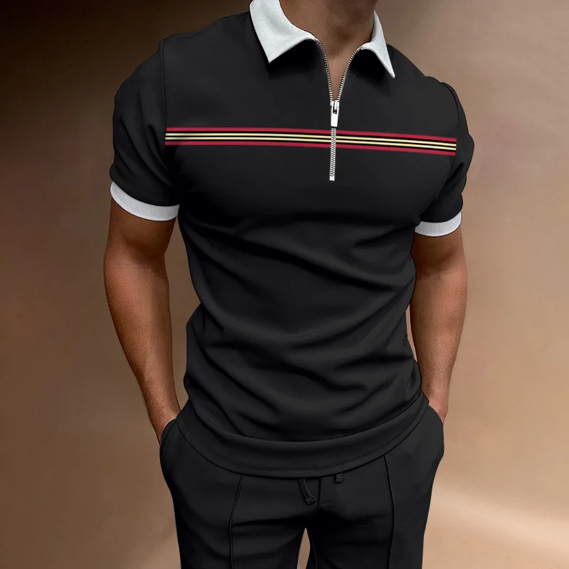 

2023 Summer New Men's Zipper Polo Shirt Short Sleeve Fast Drying Breathable Comfortable Polos Oversized Shirt