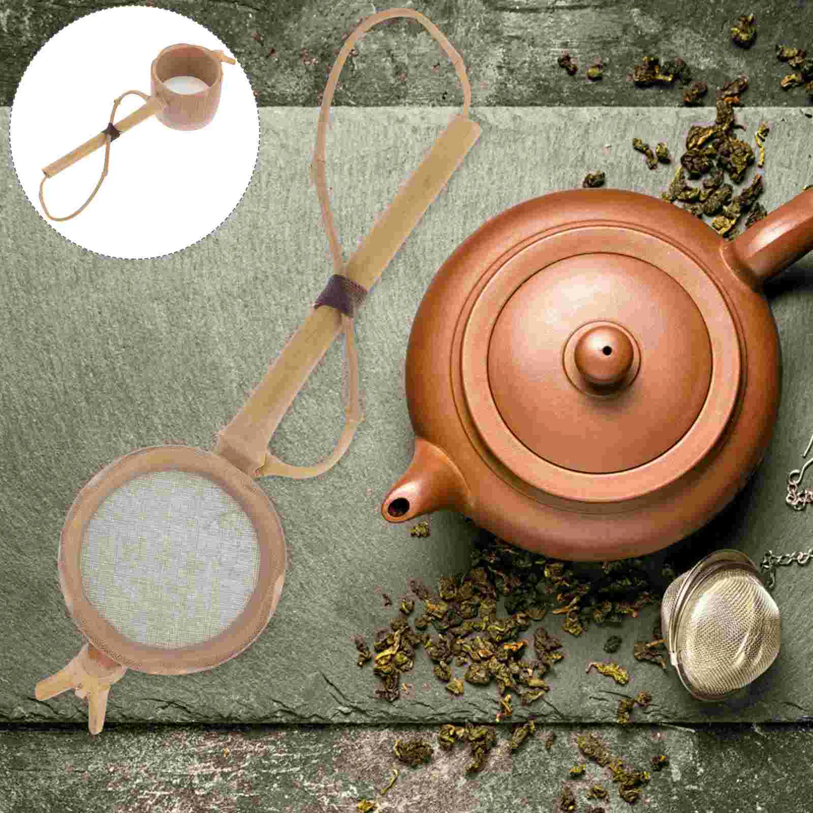 

Tea Strainer Bamboo Infuser Filter Loose Strainers Handle Diffuser Fu Leaf Japanese Kitchen Steeper Colander Wood Mesh Wooden