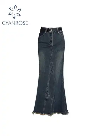 Women High Waist Pleated Ruffled Blue Denim Skirts Women Slim Hip Mermaid Skirt Woman Chic Skirts Femme Autumn Winter 2022 New