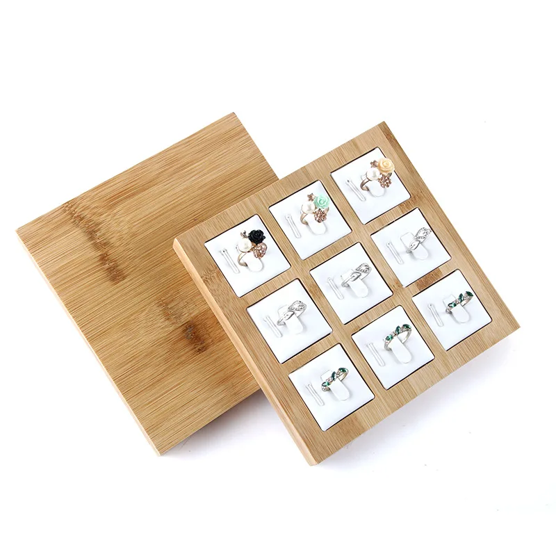 9 Grids Bamboo Jewelry Display Ring display Stand Holder Showcase Organizer jewelry holder Jewelry organizer For Window Display