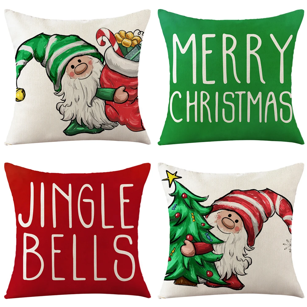 

2022 Merry Christmas Pillow Case Home Decoration Kawaii Spirit Printing Linen Cushion Cover Christmas Gift Throw Pillow Cover