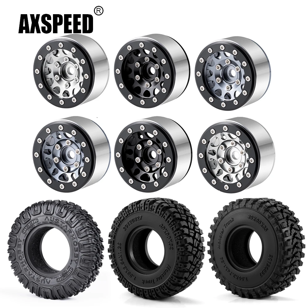 Фото AXSPEED 4 шт. 1,55-дюймовые резиновые колесные шины из алюминиевого сплава для осевых 90069 D90 Tamiya CC01 LC70 MST 1/10, детали для обновления радиоуправляемого автомобиля №1