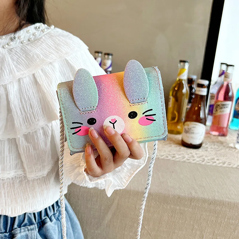 Cute Rabbit Children's Shoulder Bag Gradient Color Princess Accessories Coin Purse Lovely Baby Girls Small Square Crossbody Bags