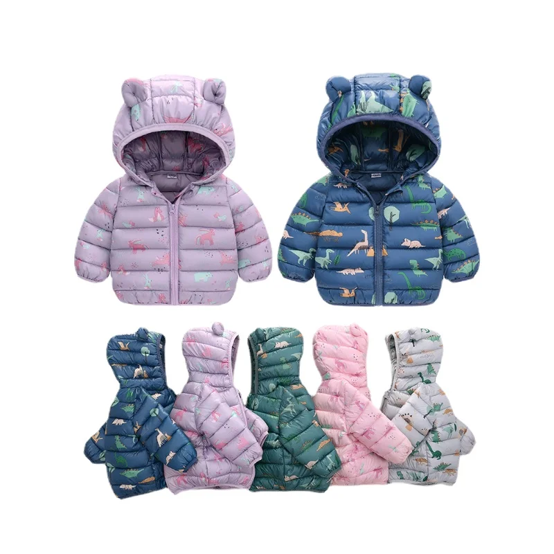 Купи Autumn Winter Boys Cartoon Windproof Coat Toddler Zipper Outerwear Baby Girls Hooded Down Jackets For Kids Coats 2022 New за 859 рублей в магазине AliExpress