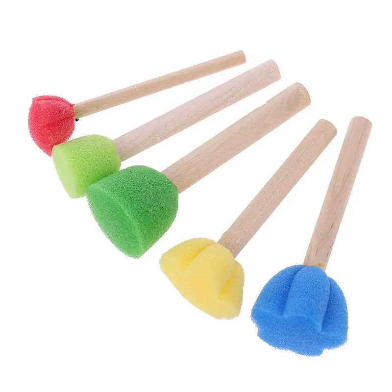 

5Pcs Round Sponge Brush with Wood Handle Art Graffiti Painting Tool Toy Children L4MD