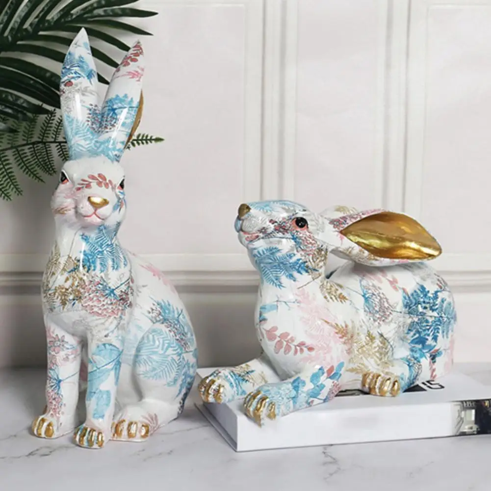 

Easter Bunny Figurine Festive Delightful Home Decor Synthetic Resin Easter Party Oil Painting Bunny Table Ornament for Garden