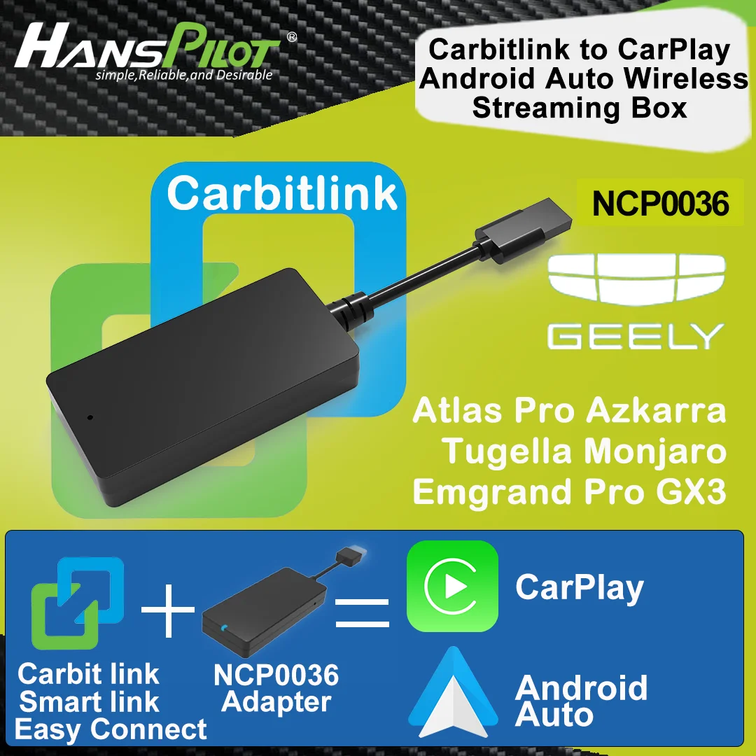 Geely Monjaro Tugella Atlas Pro Emgrand GX3 Azkarra carbitlink Легко Подключаемый адаптер для CarPlay Android Auto NCP0036