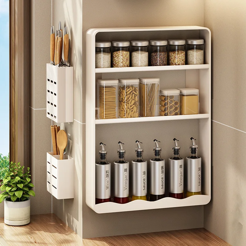 

Kitchen punch-free wall-mounted seasoning bottle rack shelf kitchen and bathroom storage cabinet detachable