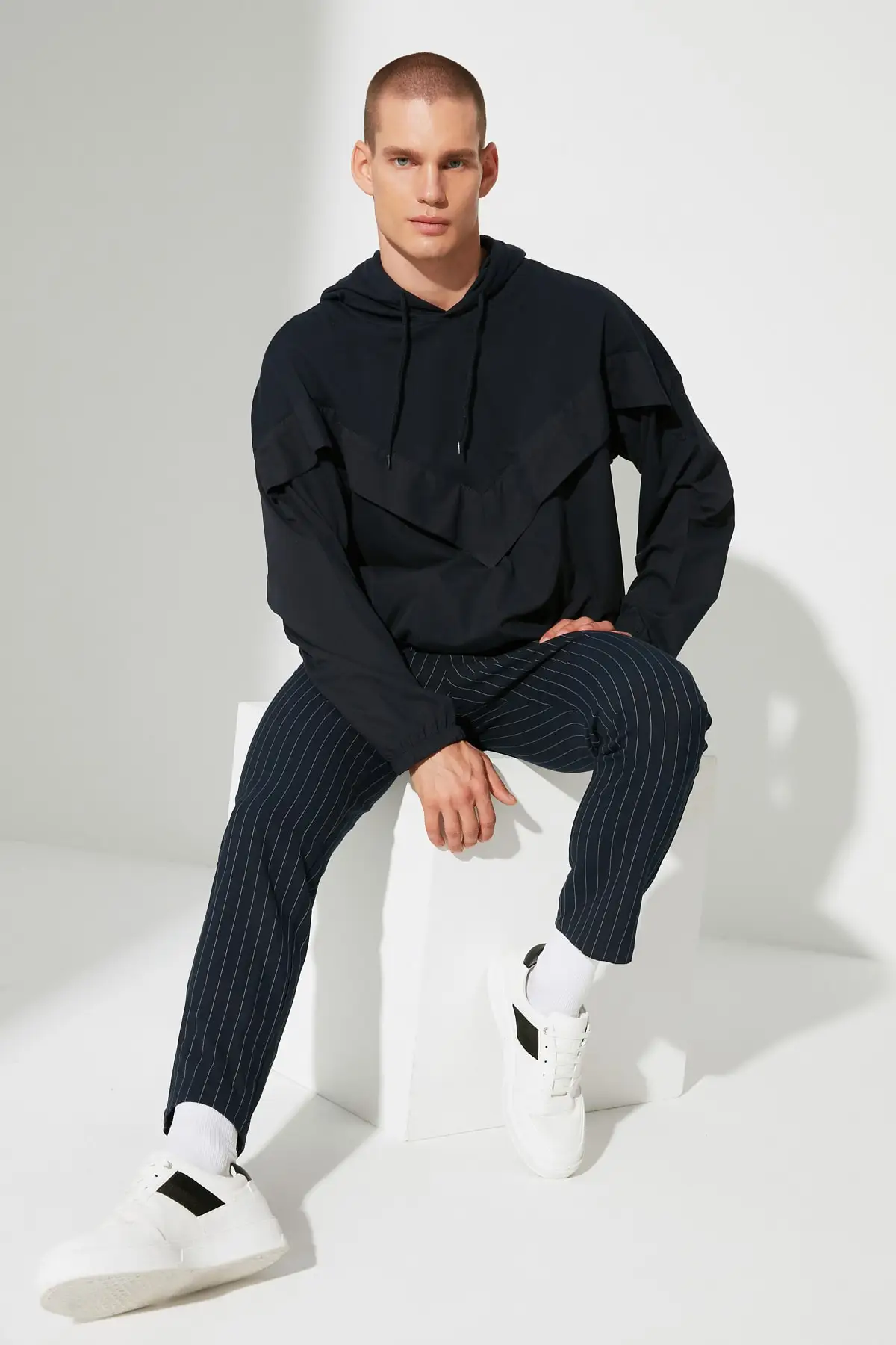 

Navy Blue men's Oversize Long Sleeve Hoodie Sweatshirt TMNAW22SW1071