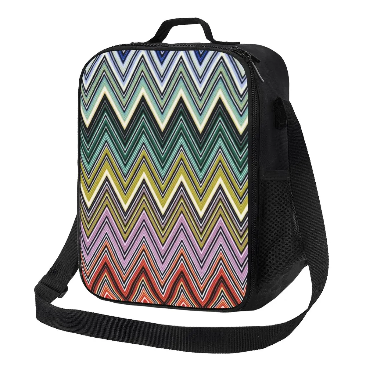 

Boho Home Zig Zag Insulated Lunch Bag for Women Chic Abstract Geometric Zigzag Cooler Thermal Bento Box Kids School Children