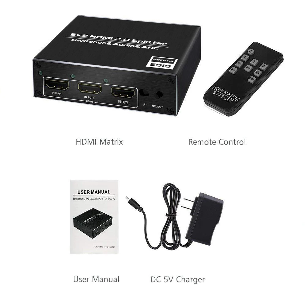 Сплиттер 4K HDMI 60 Гц Ultra HD 3X2 переключатель R/L + ARC 3 порта s входы 2 выходы с ИК-пультом