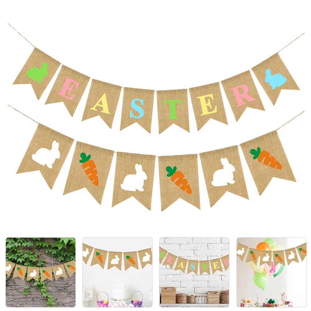 

2pcs Party Decorative Banners Linen Flags Bunting Garlands for Party
