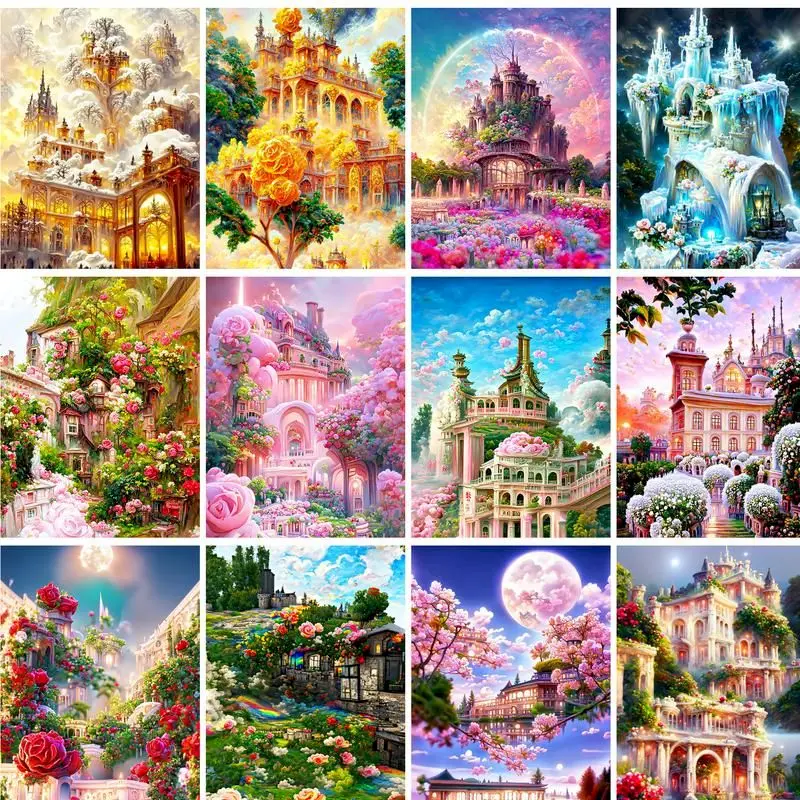 

GATYZTORY Diy Paint By Number For Adults Beginner Colorful Castle Landscape Acrylic Paint On Number For Home Wall Decor 40x50cm