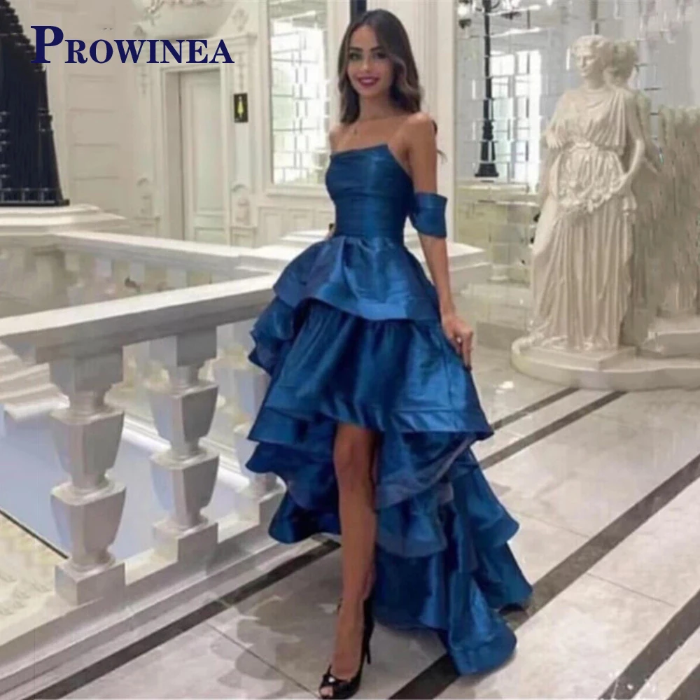 

PROWINEA Sexy Blue Off The Shoulder Layered Evening Dress For Women Slit Formal Party Prom Vestidos Robes De Soirée Personalize