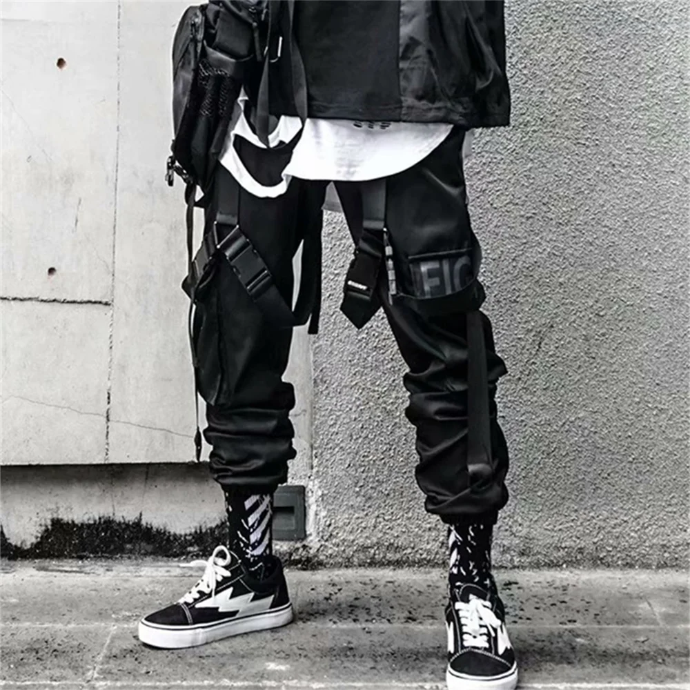 

2022 New Hip-Hop Jogger Men's Black Overalls Multi-Pocket Ribbon Men's Sports Pants Streetwear Casual Men's Casual Pants