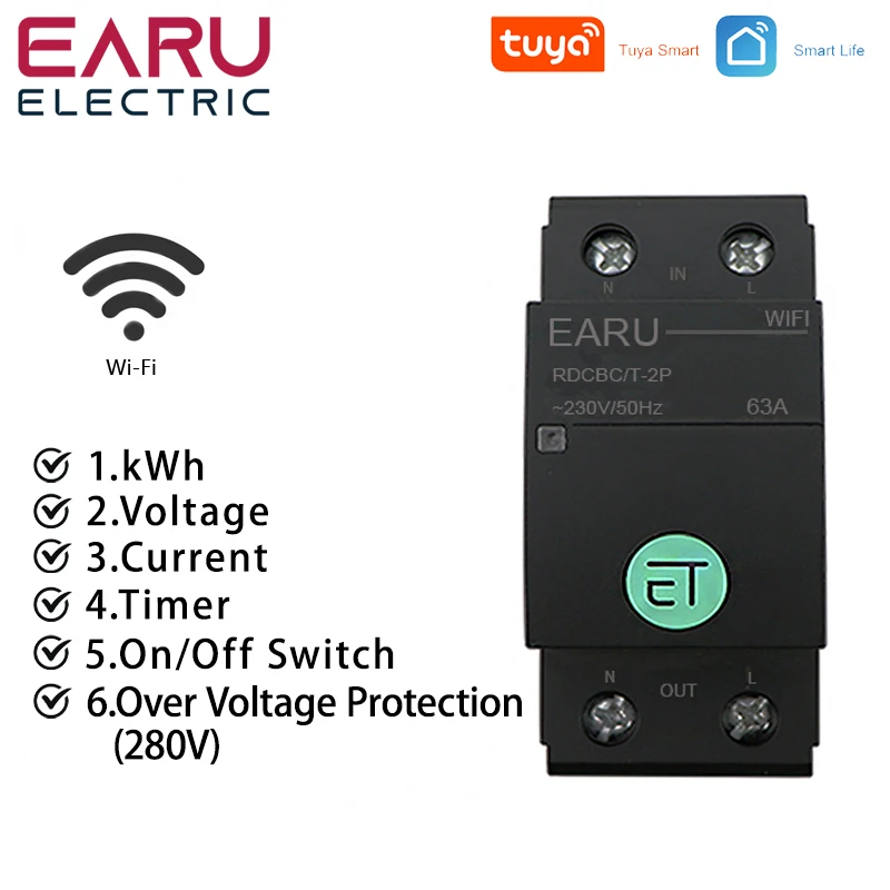 

TUYA 1P+N WIFI Zigbee Smart Circuit Breaker Voltage Energy Power kWh Meter Time Relay Switch Voltmeter Ammeter Remote Control