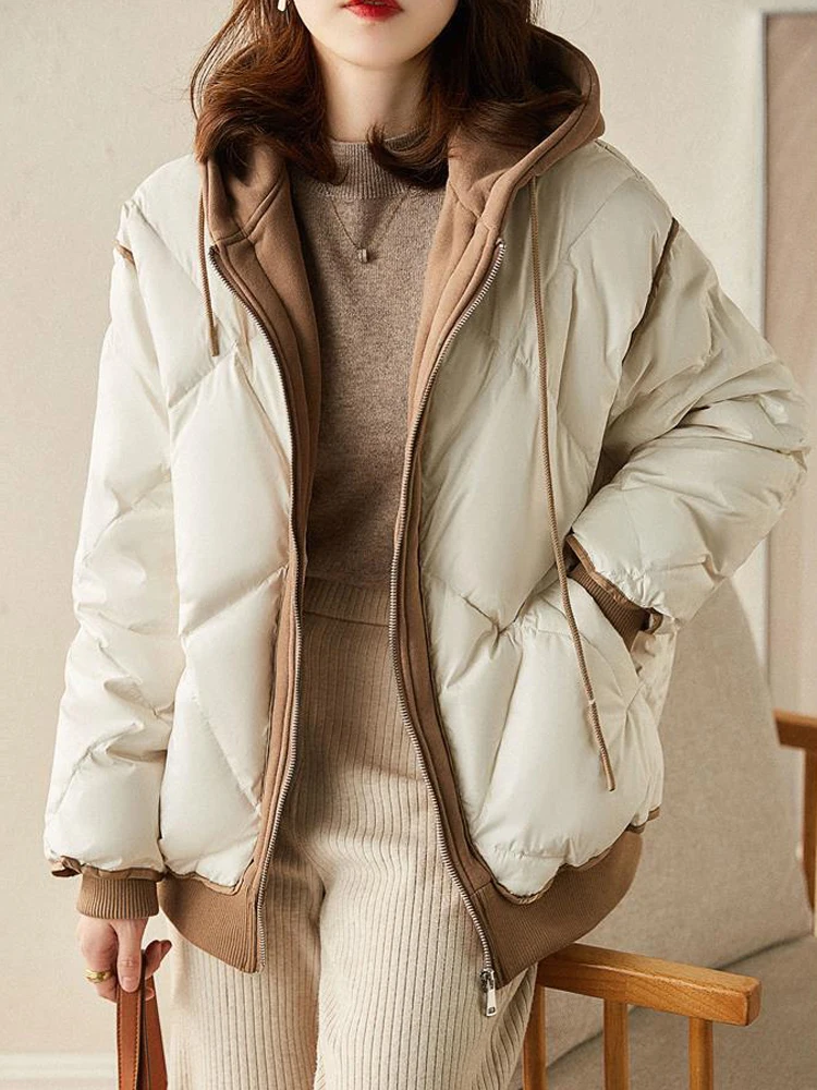 2022 Women's Cotton Coat Winter Fashion Patchwork Hooded Warm Jackets New Korean Style Loose Thick Outerwear