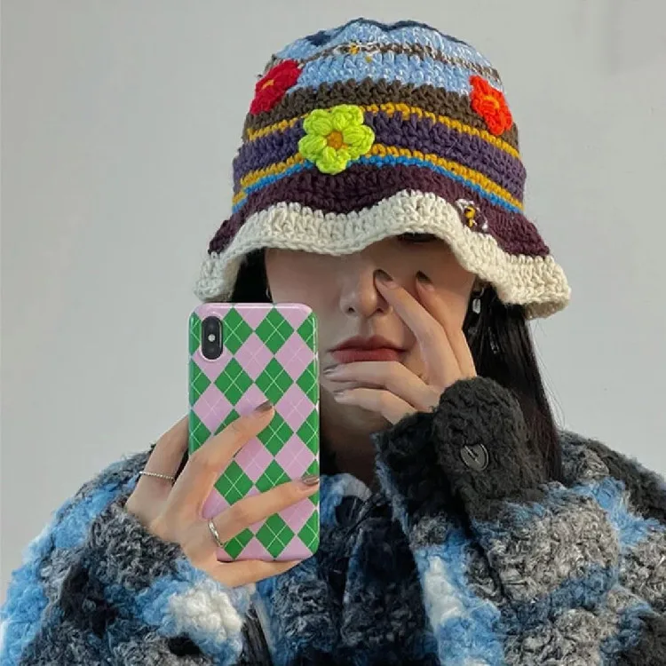 

2022 New Mori Ins Joker Hand-knitted Flowers Warm Wool Fisherman Hat