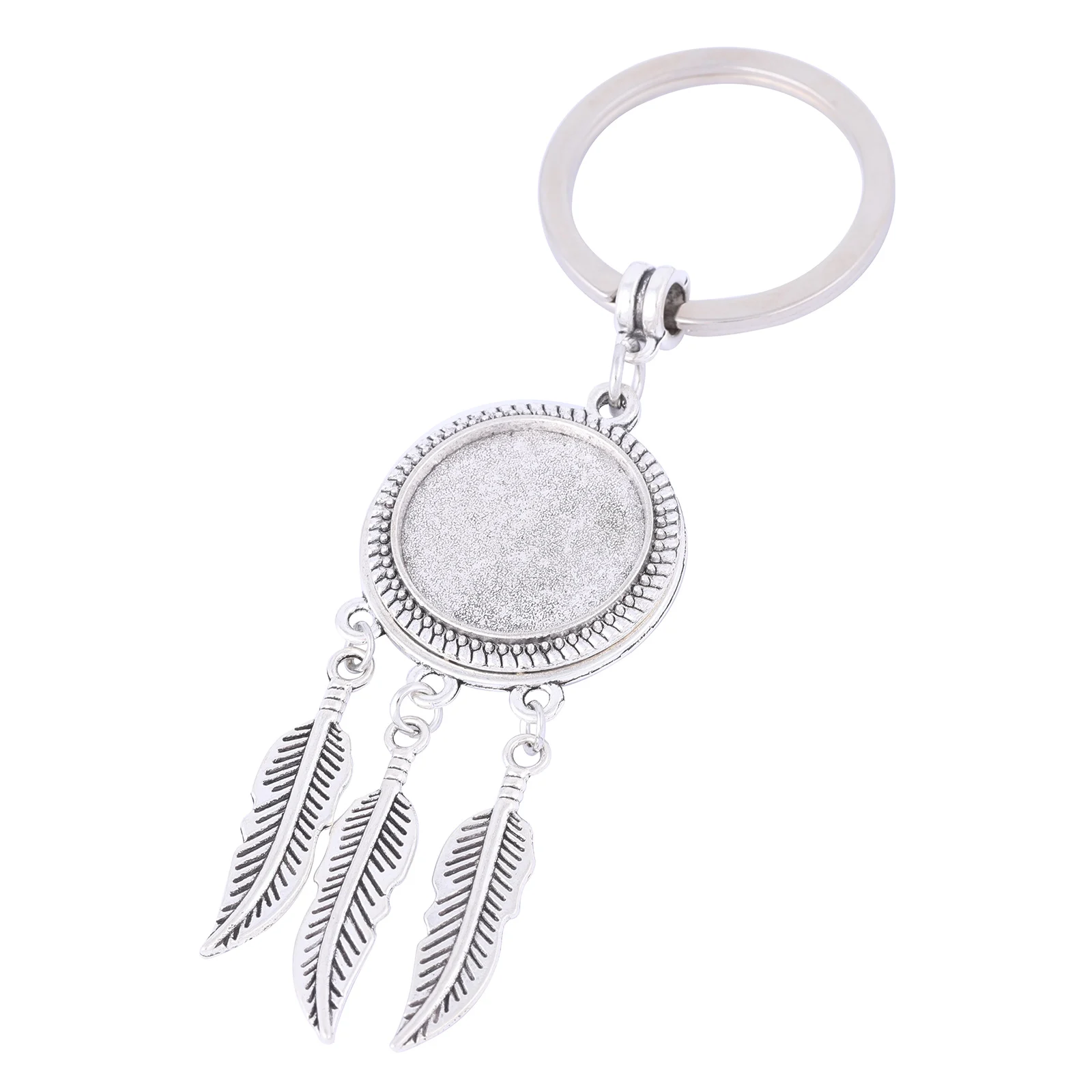 

onwear 2pcs fit 20mm round antique silver dream catcher cabochon keychain base settings diy keyring pendant tray for key chain