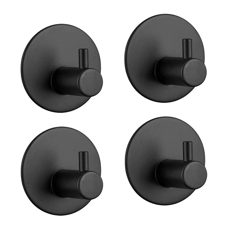 

Matte Black Stainless Steel No-punch Hook Kitchen Bathroom Closet Stick Hook Round Hardware Accessories Single Coat Hook