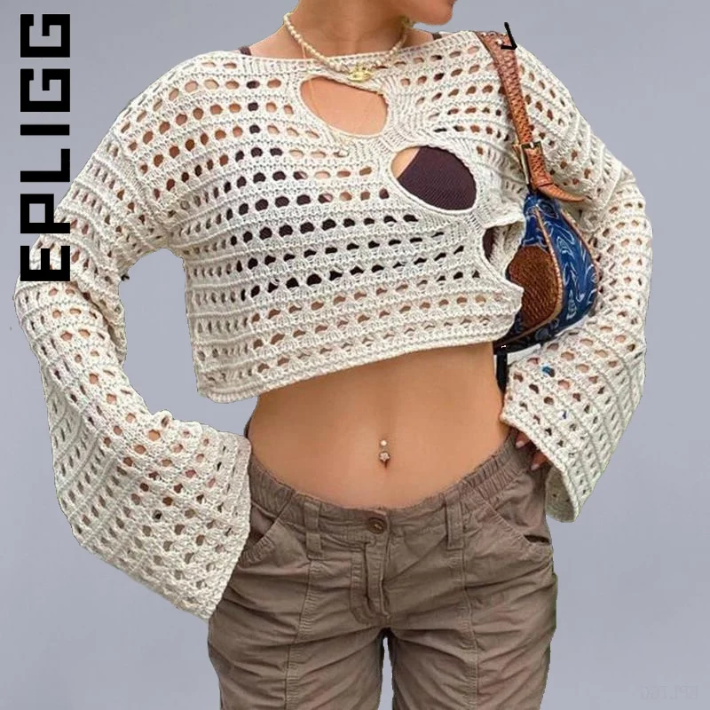 

Epligg вязаный Модный женский свитер 2022, джемпер, пуловер, сексуальный вязаный свитер, мягкий женский повседневный уличный женский свитер