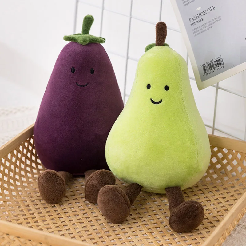 

Cute Face Vegetable Eggplant Plushie Doll Stuffed Soft Fruit Pear Peach Tangerinr Banana Baby Appease Toy for Kids Birthday Gift