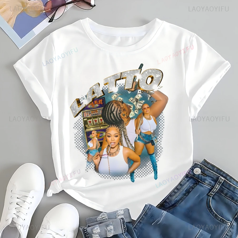 Стильная свободная футболка с принтом Latto Singer топ Trend Harajuku нейтральная рубашка