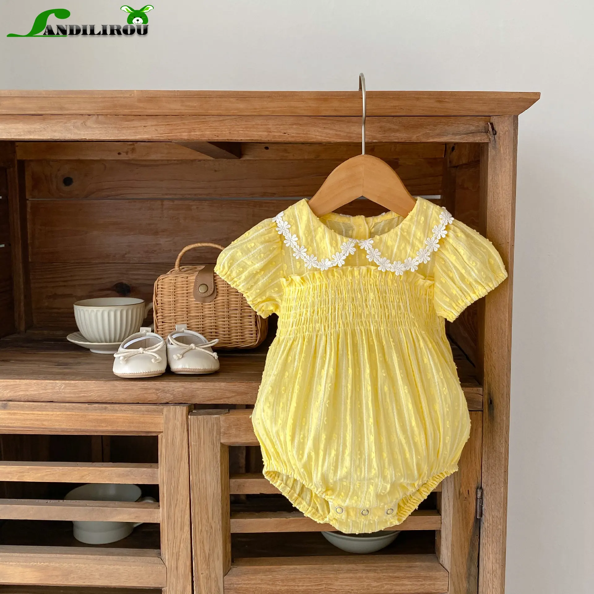 

Newborn Summer Baby Girls Lace Peter Pan Collar Pleat Solid Cotton Outwear Infant Kids One-pieces Bodysuits Toddler Clothing 유아복