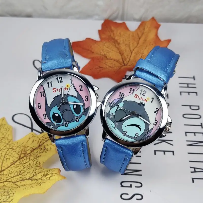 

Disney Anime Stitch Watch Cartoon Children Wristband Kawaii Stitch Figure Leather Quartz watches for kids Birthday Gifts