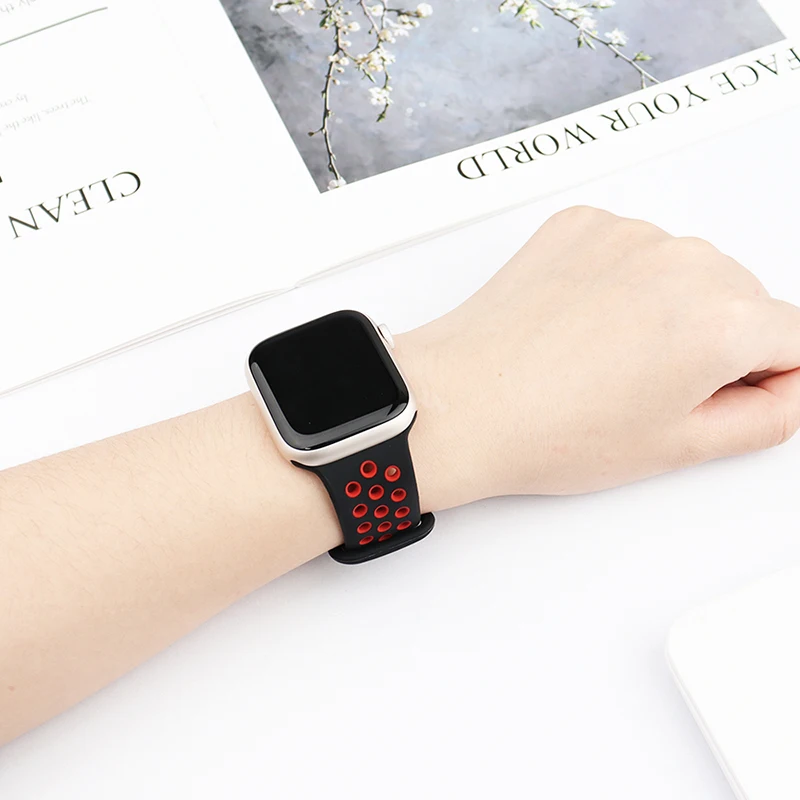 Silicone Strap For Apple Watch Band 44mm 40mm 42mm 38mm 44 mm watchband Breathable bracelet Apple watch 6 Strap iWatch 7 5 4 se