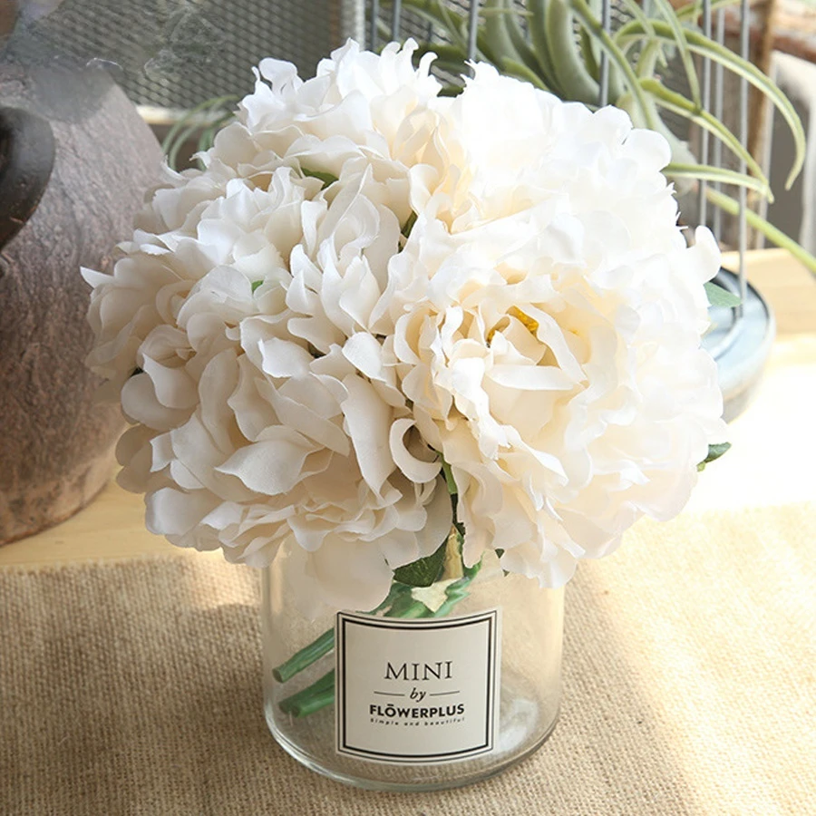 

5pcs white artificial silk peony big flowers head for wedding decoration fake flowers bouquet for home decorative faux flower