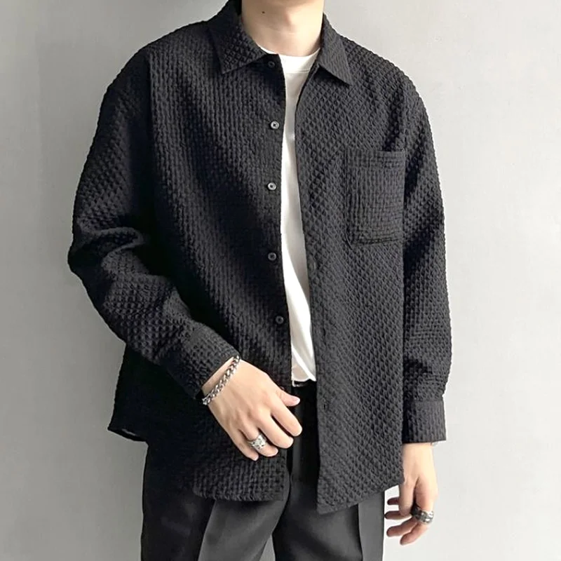 Fashion Korean All-match White Turn-down Collar Patchwork Pockets Casual Shirts Solid Color Loose Four Seasons Men's Clothing
