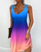 dresses for women 2022 summer fashion new fashion ombre contrast lace sleeveless casual vacation mini dress