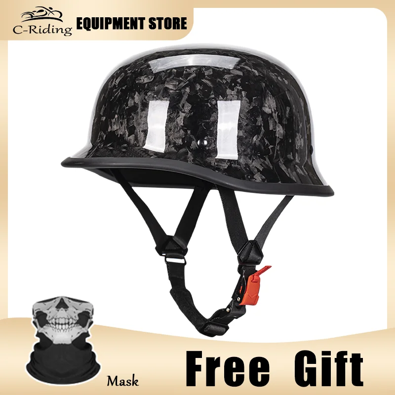 

Винтажный мотоциклетный шлем из углеродного волокна, полулицевой велосипедный мотошлем для скутера, байкера